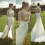 Ivory High Neck Long Sleeves See Through Applique Side Split Sexy Long Wedding Dress, WG265