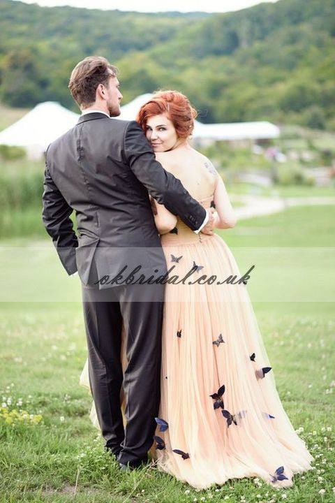 Charming Applique Bridesmaid Dress, Sweet Heart Backless Tulle Wedding Dress, KX278