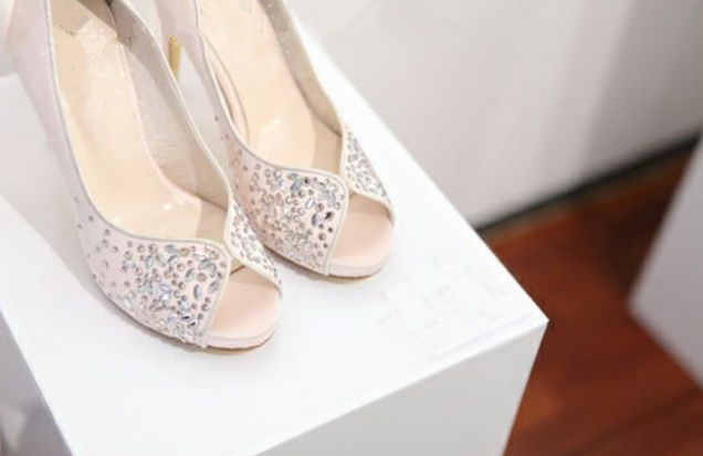 Pink Crystal High Heels Pointed Toe Rhinestone Wedding Bridal Shoes, S025