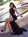 Black Mermaid Sexy Backless Slit Jersey Cheap Beaded Long Prom Dress, KX293