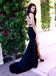 Black Mermaid Sexy Backless Slit Jersey Cheap Beaded Long Prom Dress, KX293