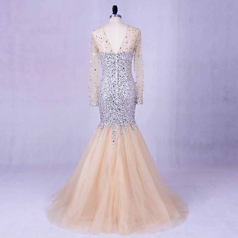 Long Prom Dresses, Long Sleeve Prom Dresses, Mermaid Party Prom Dresses, Tulle Prom Dresses, Beading Prom Dresses, Sequin and Rhinestone Prom Dresses Online, LB0297