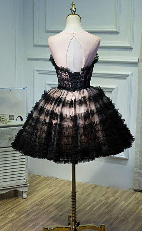 2017 Black Lace Short Homecoming Dresses Open Back Sexy Knee-Length Sleeveless Affordable Homecoming Dresses,220030