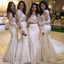 White Two Pieces Long Sleeves Lace Mermaid Cheap Long Wedding Party Bridesmaid Dresses, WG305