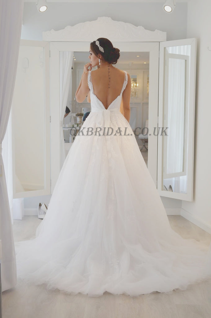 Tulle Wedding Dress, Backless Applique Wedding Dress, Charming Wedding Dress, KX30