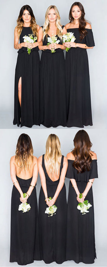 Black Chiffon Mismatched Eleagnt Long Wedding Bridesmaid Dresses, WG321