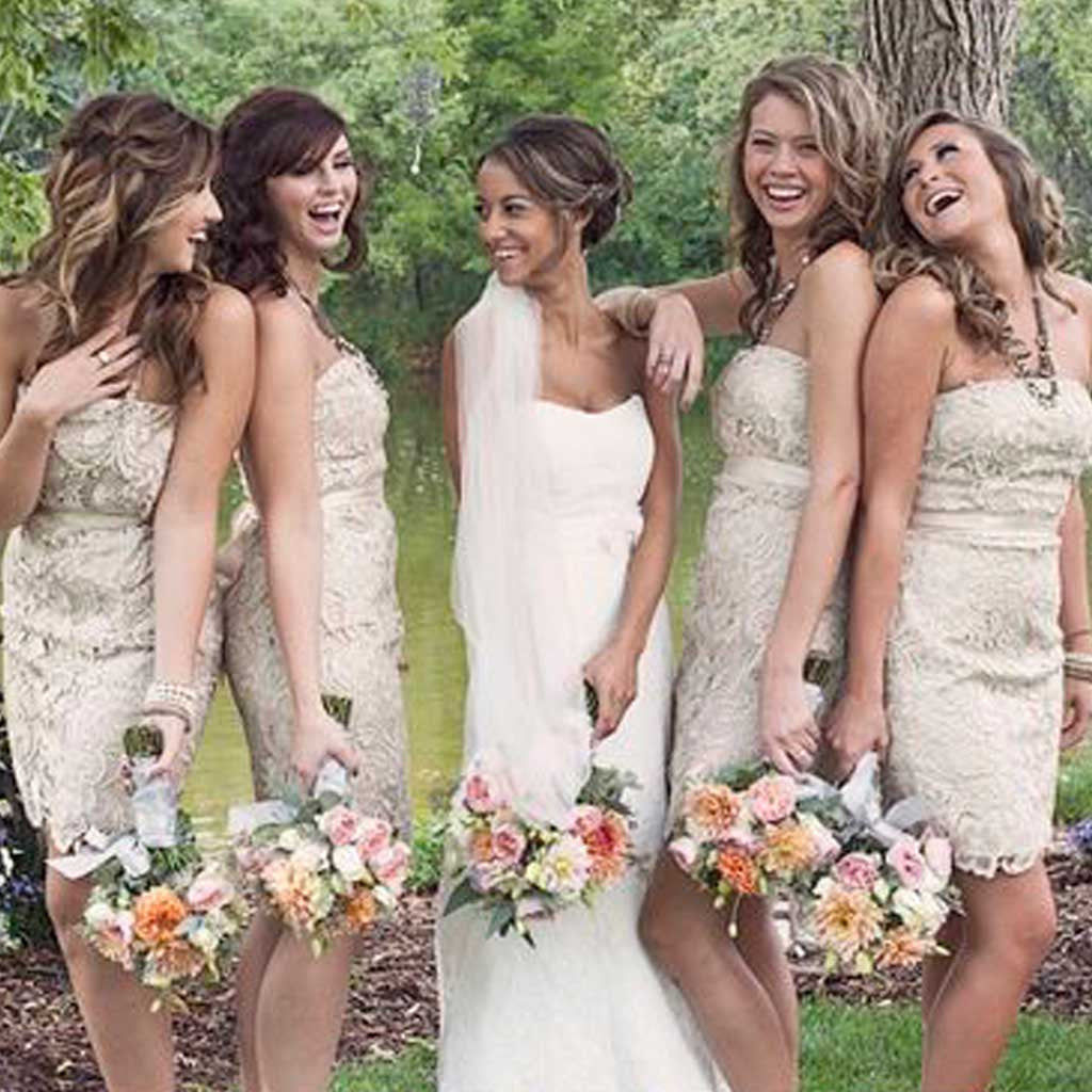 Popular Straight Neckline Lace Short Cheap Wedding Bridesmaid Dresses, WG323