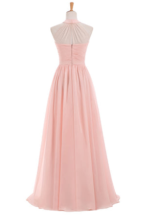 Chiffon Sleeveless Bridesmaid Dress, A-Line Halter Floor-Length Bridesmaid Dress, LB0352