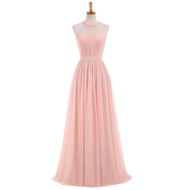 Chiffon Sleeveless Bridesmaid Dress, A-Line Halter Floor-Length Bridesmaid Dress, LB0352