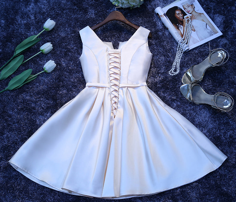 Short Homecoming Dress, Satin Homecoming Dress, Knee-Length Homecoming Dress, Simple Junior School Dress, Sleeveless Homecoming Dress, New Arrival Homecoming Dress, LB0373