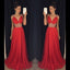 Red Chiffon A-Line Sleeveless Open-Back Beaded Prom Dress, FC375