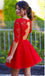 Red Sexy Long sleeve open back lace homecoming prom dresses, CM0002