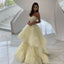 Pale Yellow A-line Spaghetti Straps Backless Tulle Prom Dress, FC4021