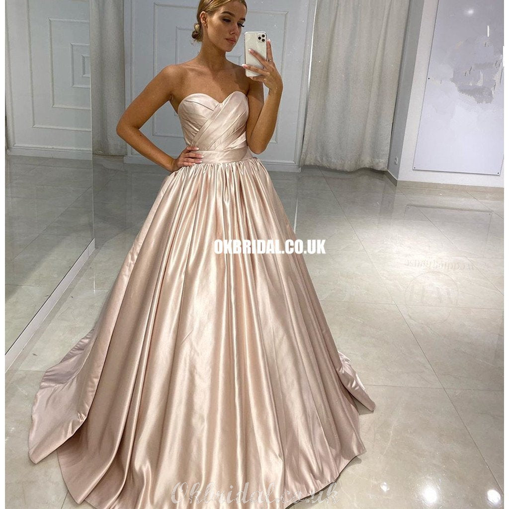 Simple A-line Satin Sweetheart Backless Prom Dresses, FC4234