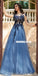 Charming Long Sleeves A-line Tulle Floor-length Applique Prom Dresses, FC4328