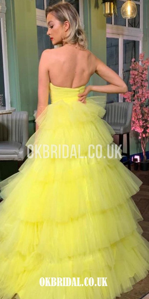 Honest Sweetheart A-line Tulle Backless Yellow Prom Dress, FC4433