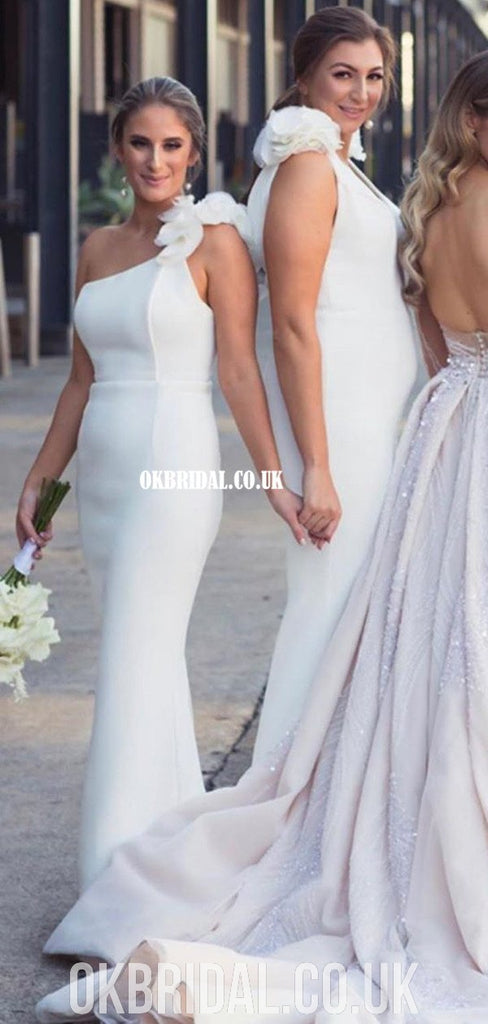 White One Shoulder Mermaid Floor-Length Gorgeous Bridesmaid Dress, FC4574