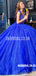 Gorgeous A-line Royal Blue Off Shoulder Beaded Long Prom Dress, FC4600