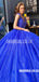 Gorgeous A-line Royal Blue Off Shoulder Beaded Long Prom Dress, FC4600