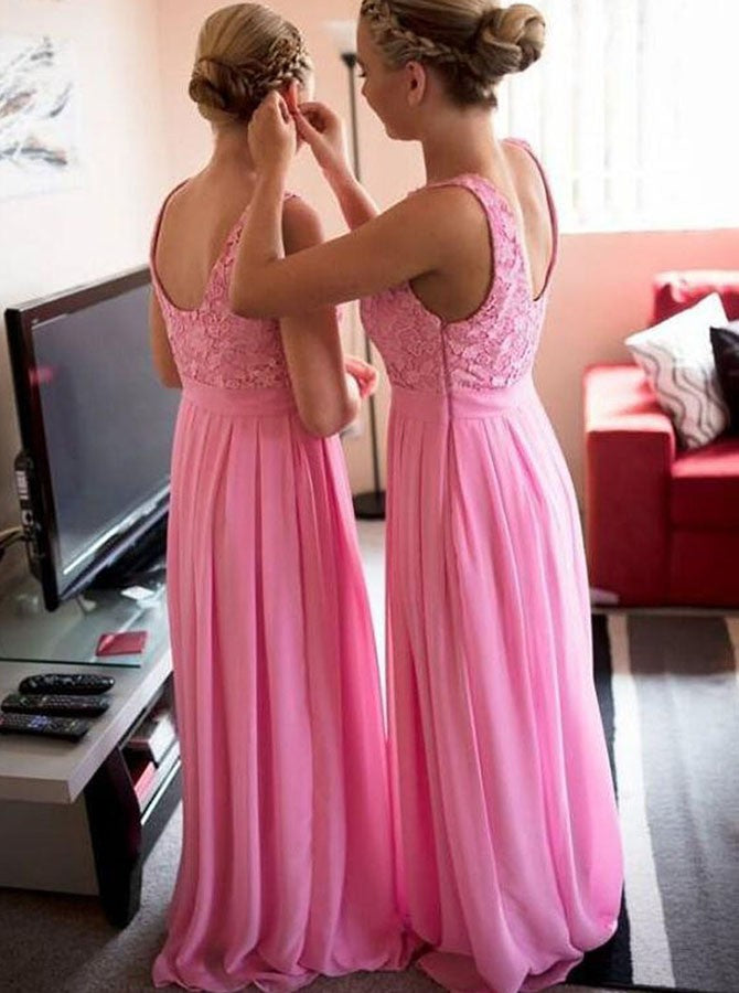 Chiffon Bridesmaid Dress, Sleeveless A-Line Bridesmaid Dress, Lace Bridesmaid Dress, LB0467