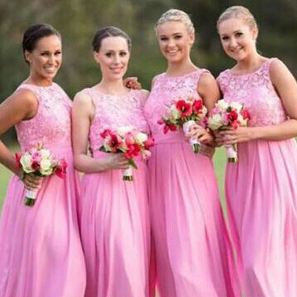 Chiffon Bridesmaid Dress, Sleeveless A-Line Bridesmaid Dress, Lace Bridesmaid Dress, LB0467