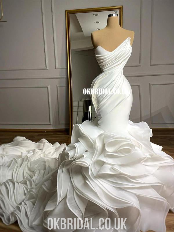 Sexy Mermaid Satin Backless Organza Wedding Dresses, FC4898