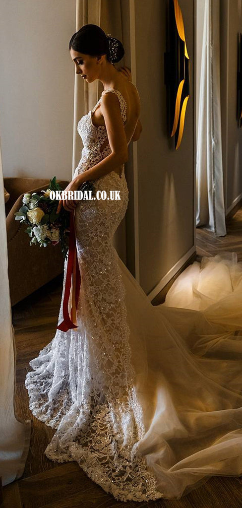 Popular Lace Mermaid Sexy Backless Wedding Dresses, FC4964