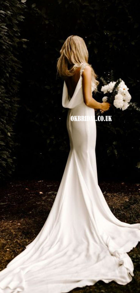 Sexy Mermaid Backless Stunning Beaded Long Wedding Dresses, FC4965