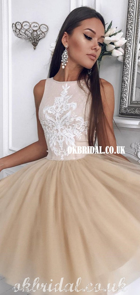 Honest A-line Tulle Sleeveless Lace Applique Homecoming Dress, FC5011