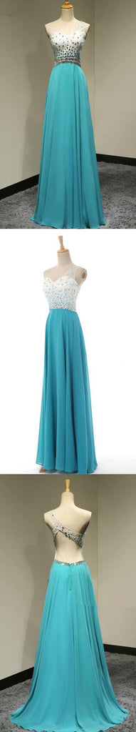 A-Line One Shoulder Backless Elegant Beading Rhinestone Chiffon Floor-Length Bridesmaid dress,220051