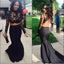 Black Lace Two Pieces Long Sleeve Backless Mermaid Sexy Long Prom Dress, WG537