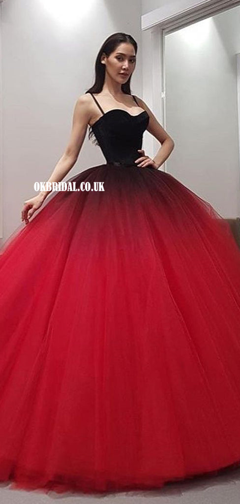 Elegant Sweetheart A-line Tulle Gradual Spaghetti Straps Prom Dresses, FC5440