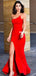 Red Sexy Mermaid Slit Jersey One-Shoulder Long Prom Dresses, FC5450