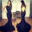 Black Mermaid Open Back Unique Sexy Long Prom Dress, WG575