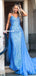 Fabulous Lace Spaghetti Straps V-neck Mermaid Tulle Long Prom Dresses, FC5811