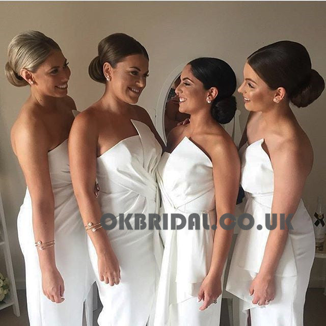 Charming White Slit Bridesmaid Dress, Cheap Backless Mermaid Bridesmaid Dress, KX590