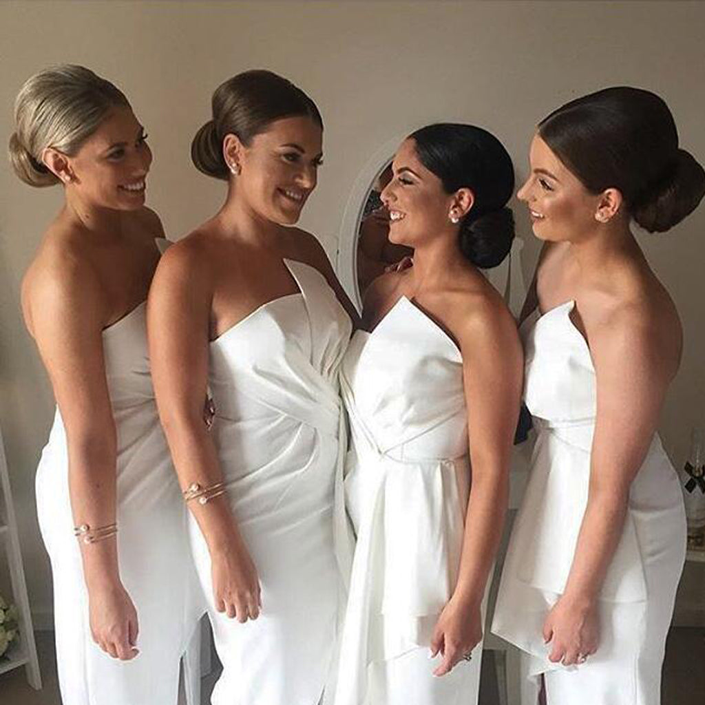 Charming White Slit Bridesmaid Dress, Cheap Backless Mermaid Bridesmaid Dress, KX590