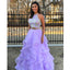 Two Pieces A-Line Lace Top Open-Back Organza Sleeveless Prom Dresses, FC604