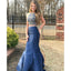 Two Pieces Mermaid Beaded Backless Satin Sleeveless Cheap Prom Dress, FC605