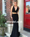 Black Two Pieces Prom Dresses, Simple Design V-Neck Prom Dresses, KX608