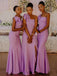 Glamorous One-shoulder Mermaid Soft Satin Slit Bridesmaid Dress, FC6098