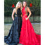 Black and Red A-Line Satin Sleeveless Applique Long Prom Dress, FC609