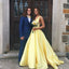 A-Line Satin Prom Dress, Charming Yellow V-Back Prom Dress, KX610