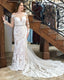 Long Sleeve Memraid Wedding Dress, Beaded Round Neckline Tulle Wedding Dress, KX620