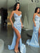 Gorgeous Mermaid Sexy Slit Sweetheart Satin Long Sequin Prom Dresses, FC6250