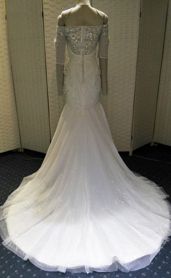 Gorgeous Beaded Long Sleeves Mermaid Straight Neck Long Bridal Wedding Dress Gown, WG637