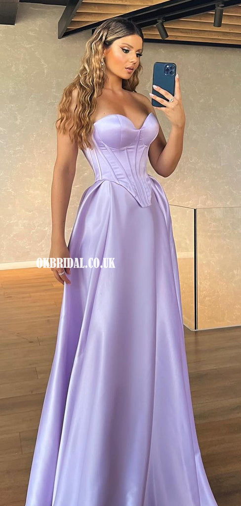 Charming A-line Sweetheart Sleeveless Satin Prom Dresses, FC6471