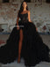 Stunning Black A-line Tulle Sexy High Slit Sequin Dresses, FC6536