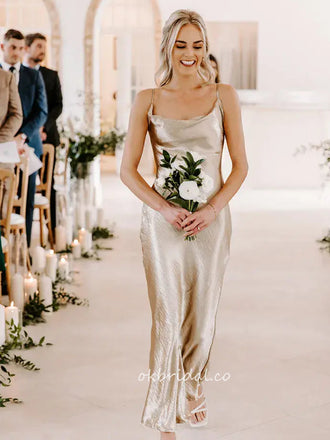 Spaghetti Straps Mermaid Backless Ankle-length Bridesmaid Dress, FC6610