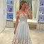 Tulle Prom Dresses, Off Shoulder Prom Dresses, Applique A-Line V-Back Prom Dress, LB0665